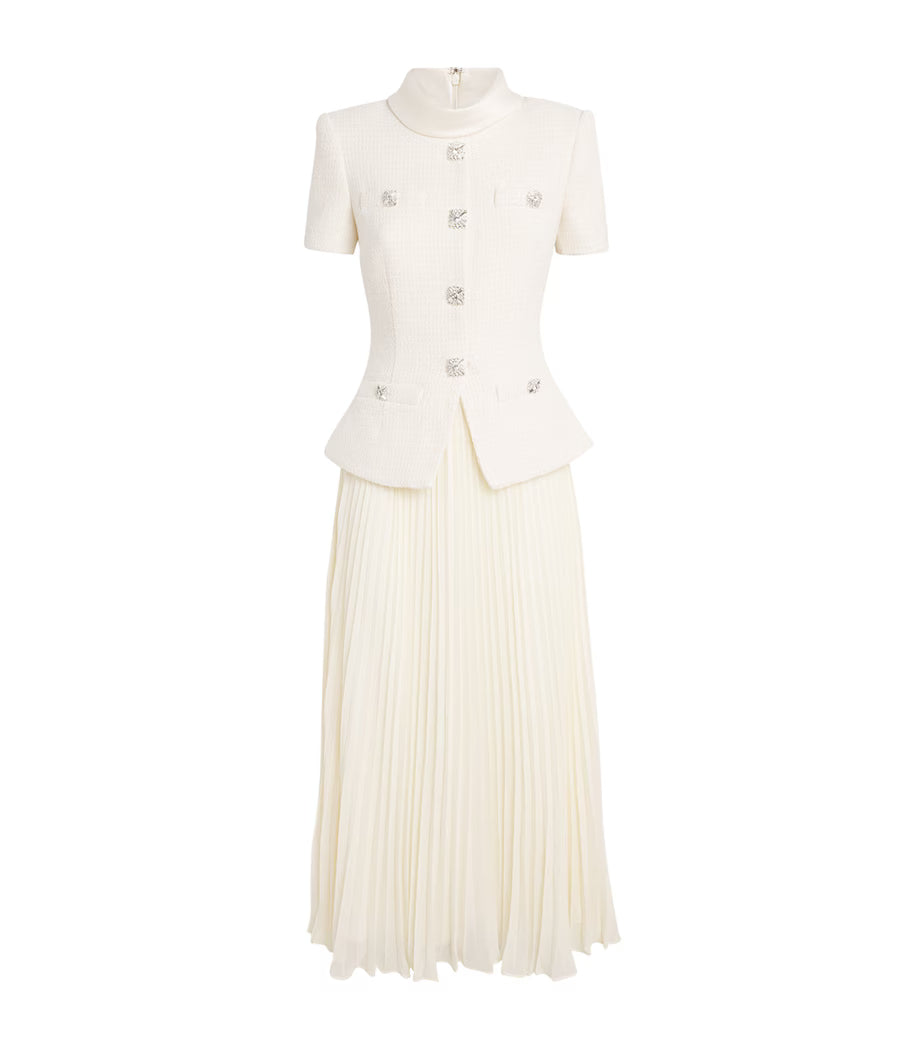 The Gallery Tweed Midi Dress – Beige-1 Skirt – Winteres