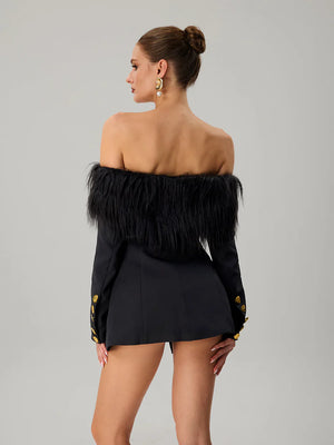 Feather Boat Neck Blazer