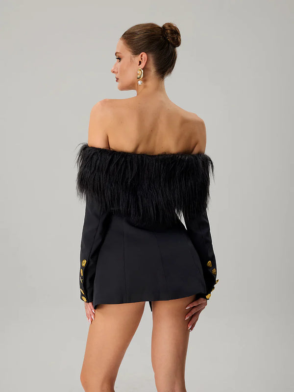 Feather Boat Neck Blazer