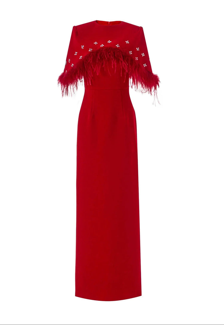 Vivienne Feather Cape Maxi Dress Winteres