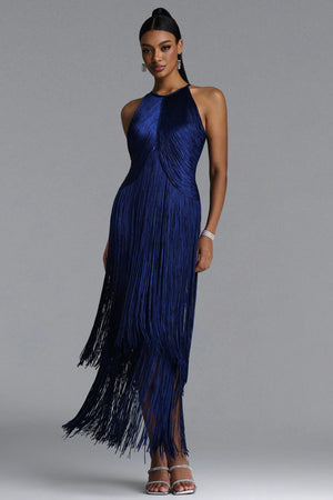 Tivona Halter Fringe Midi Dress