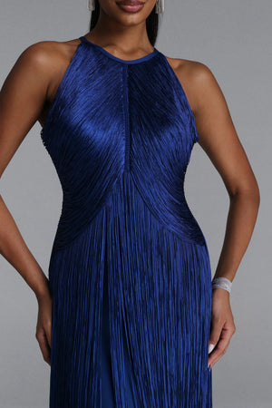 Tivona Halter Fringe Midi Dress