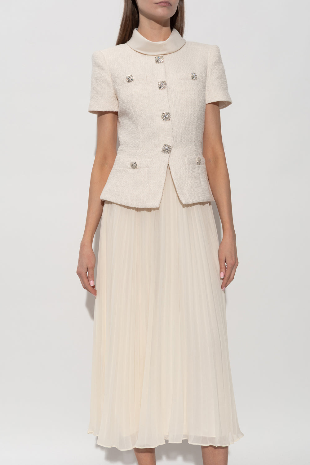 The Gallery Tweed Midi Dress – Beige-1 Skirt – Winteres