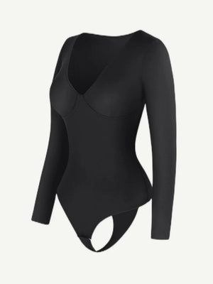 High Waist Tummy Control Thong Bodysuit – V-Neck Long Sleeve Winteres