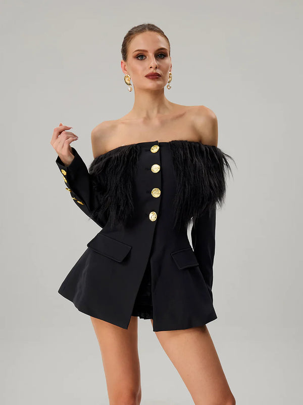 Feather Boat Neck Blazer