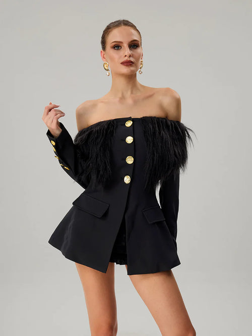 Feather Boat Neck Blazer