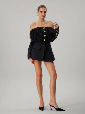 Feather Boat Neck Blazer
