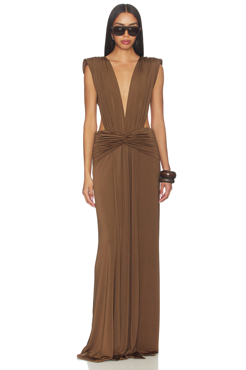 Sorena braunes Rüschen-Maxikleid