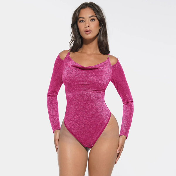 Shaping Bodysuit - Long Sleeves, Shiny Effect, Built-in Bra & Thong Winteres