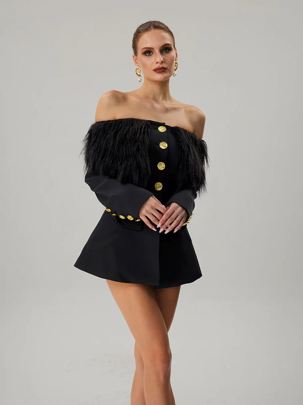 Feather Boat Neck Blazer
