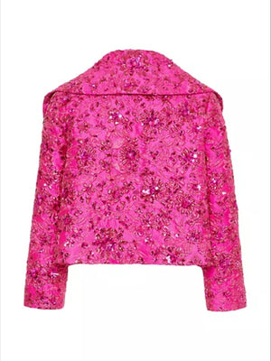 Pink sequin jacket on a white background