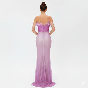 Formal Party Dresses for Women Luxury Feathers Patchwork Mesh Sparkling Sequins Prom Maxi Long Gowns Formal Occasion Dresses Winteres