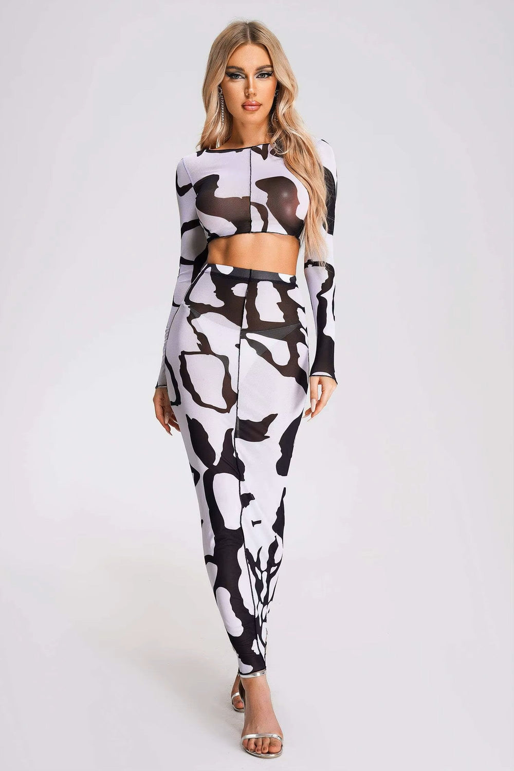 Top and Skirt Black White Two Piece Winteres