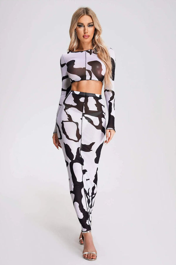 Top and Skirt Black White Two Piece Winteres