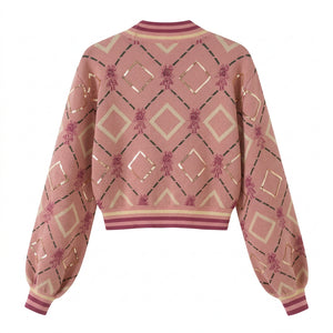 Puff-Sleeve Jacquard Sequin Snap Cardigan Winteres