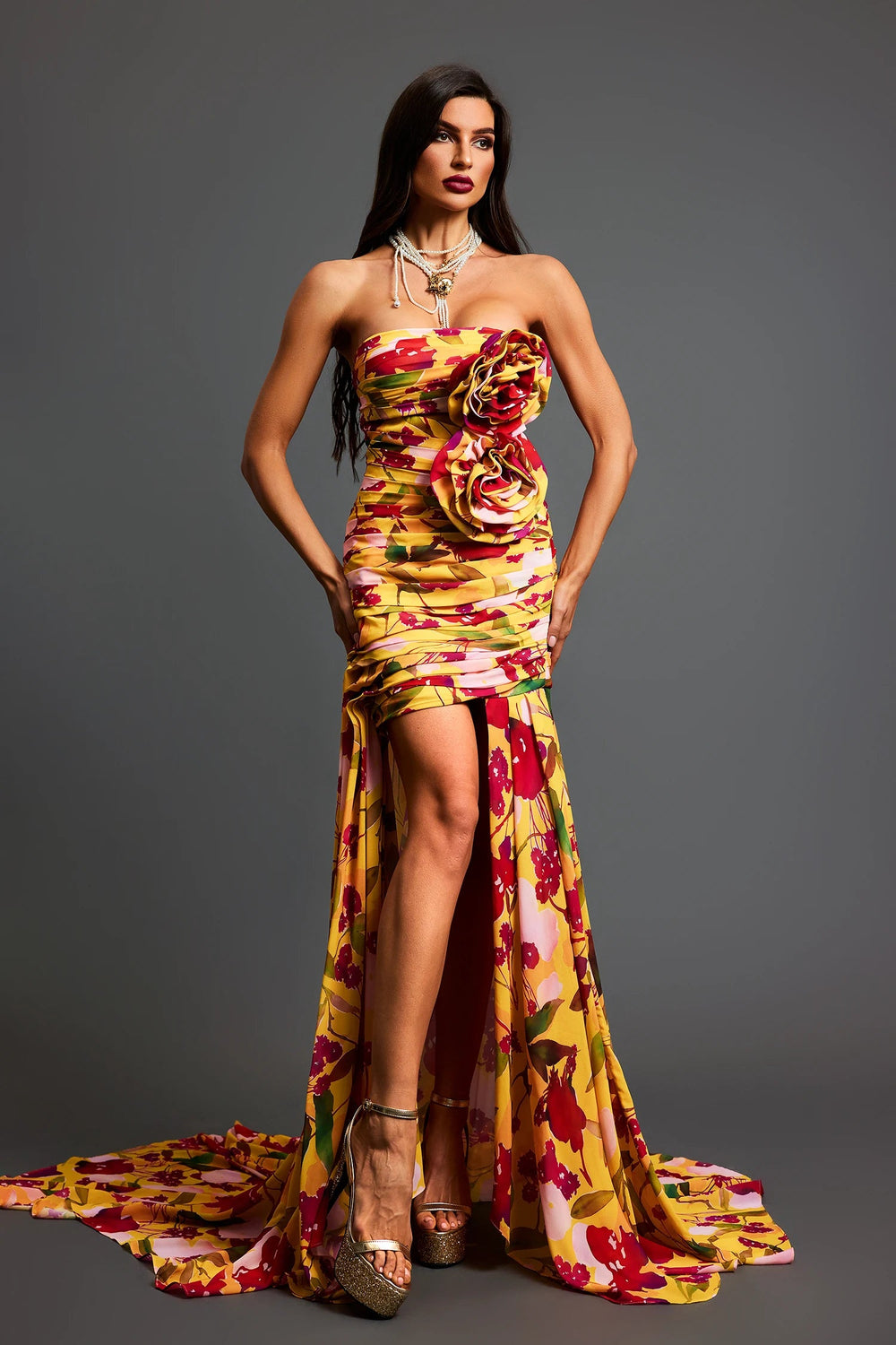 Rina Strapless Flowers Hollow Maxi Dress Winteres