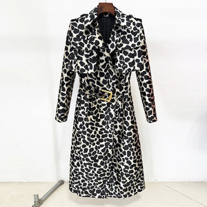 A11098 British Style Casual Hooded All-Season Long Coat, Breathable and Windproof Snake Print Jacquard