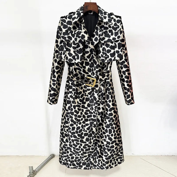 A11098 British Style Casual Hooded All-Season Long Coat, Breathable and Windproof Snake Print Jacquard