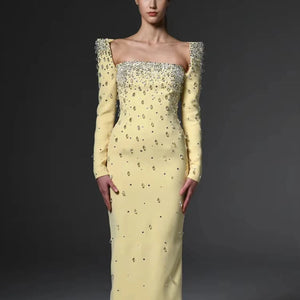 Bettergirl 2025 new square collar heavy industry nail bead studded diamond long dress Winteres