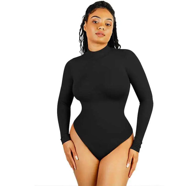 Seamless Eco-friendly Turtle Neck Long - Sleeve Thong Bodysuit Winteres