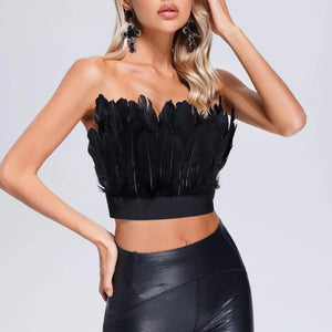Black backless top with feathers Winteres