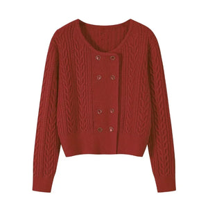Cable Double-Breasted Crew-Neck Cardigan