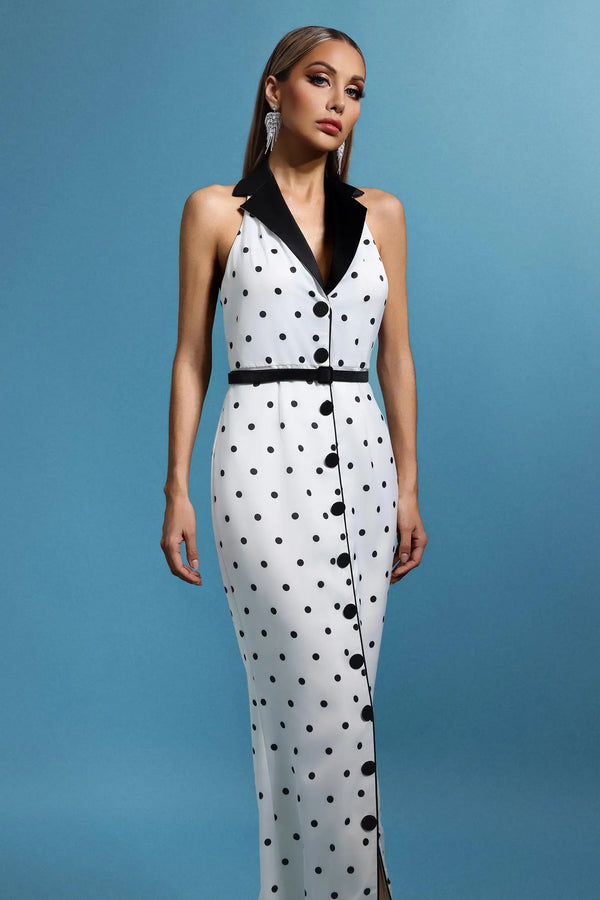 Women Chic IDaryl Sleevess Polka Dot V-Neck Maxi Dress Ladies Bodycon Occassion Birthday Cocktail Prom Party Dresses