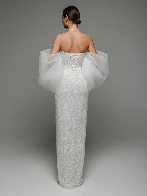 Chiffon Puff Sleeve Elegant Womens Dresses Formal Evening Party Dinner Floor Dress Winteres