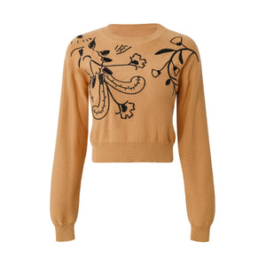 Drop-Shoulder Embroidery Knit Pullover Winteres