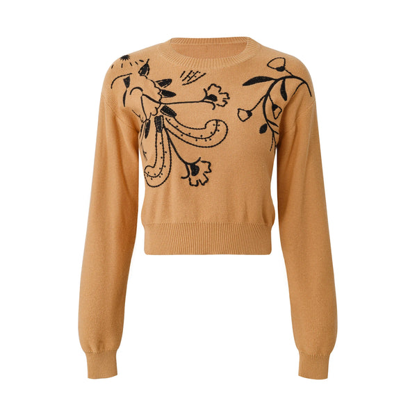 Drop-Shoulder Embroidery Knit Pullover Winteres
