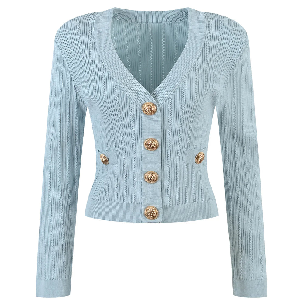 V-Neck Knit Crop Cardigan – Light-Blue Knit Cardigan – Winteres