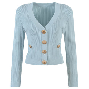 V-Neck Knit Crop Cardigan – Light-Blue Knit Cardigan – Winteres