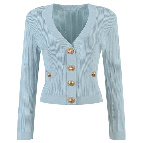 V-Neck Knit Crop Cardigan – Light-Blue Knit Cardigan – Winteres