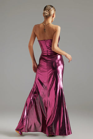 Bella Barnett Strapless Laser Slit Maxi Dress Pink Ladies Women Sexy Elegant Bodycon Birthday Party Cocktail Dresses Winteres