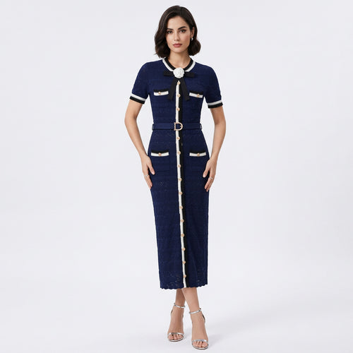 Annette Belted Knit Midi Dress | WINTERES