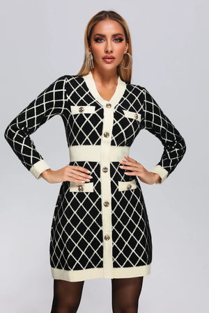 BEISHI High Quality Ladies Long Sleeve Plaid Knitted Sweater Dresses Women Winter Autumn Fall 2023 Winteres