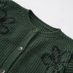 Intarsia Button Crew-Neck Knit Cardigan Winteres