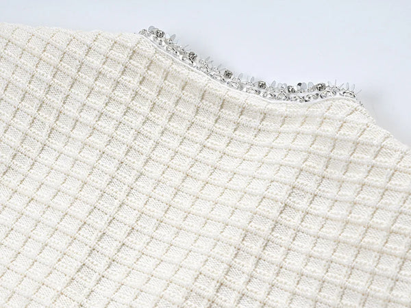 Cardigan décontracté d'hiver automne 2025 pour femmes, pull tricoté avec col en V, manches longues, strass et simple boutonnage.