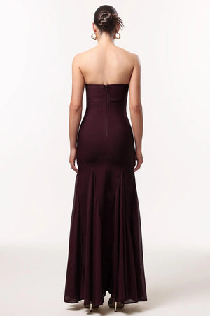 Women Chic IDellis Elegant Contour Strapless Pleated Bandage Maxi Ladies Bodycon Occasion Birthday Cocktail Prom Party Dresses back view