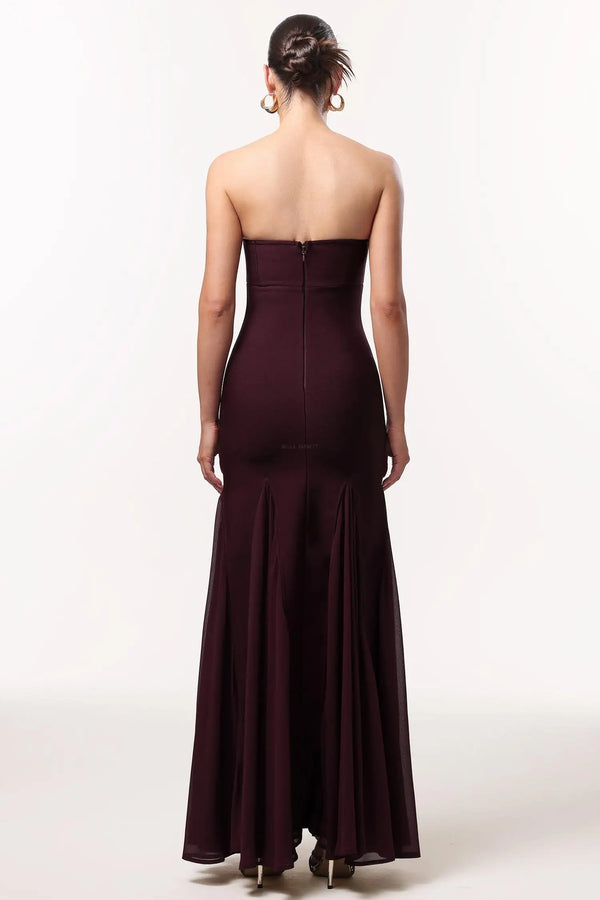 Women Chic IDellis Elegant Contour Strapless Pleated Bandage Maxi Ladies Bodycon Occasion Birthday Cocktail Prom Party Dresses back view