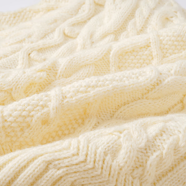 Cable Lace-Up Crew-Neck Knit Cardigan Winteres
