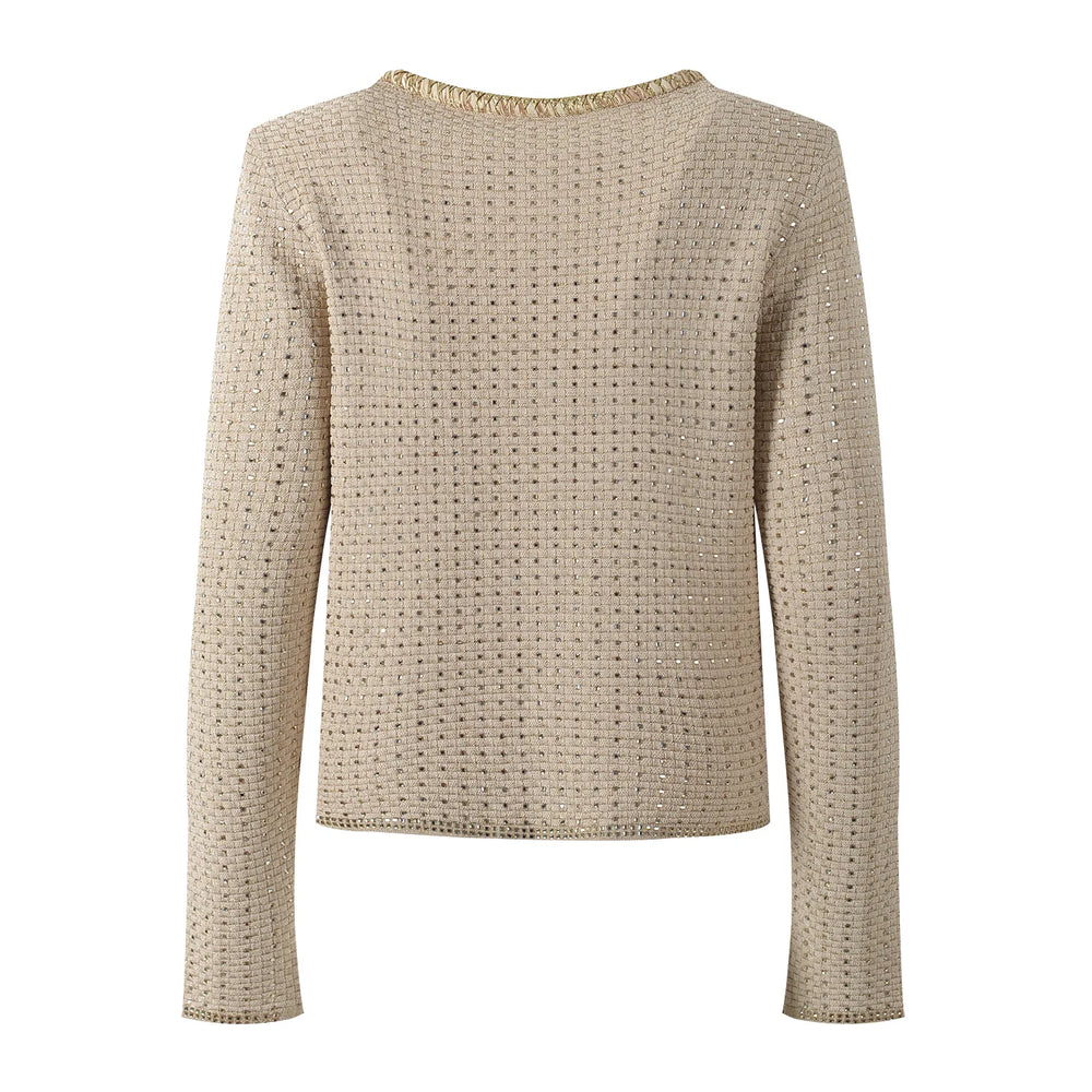 Beige textured jacket with decorative buttons on a white background