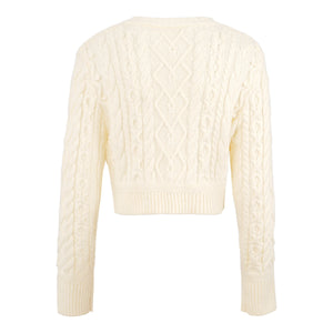 Cable Lace-Up Crew-Neck Knit Cardigan Winteres