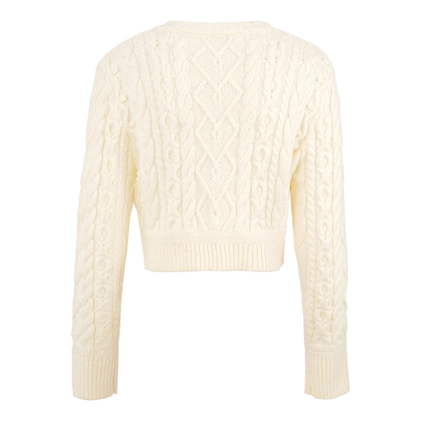 Cable Lace-Up Crew-Neck Knit Cardigan Winteres
