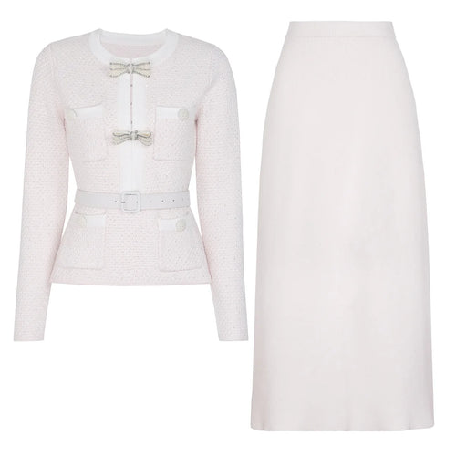 White jacket and skirt set on a white background