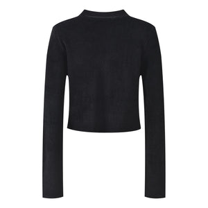 Black long-sleeve top on a white background