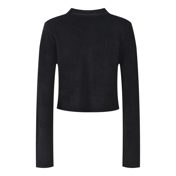 Black long-sleeve top on a white background