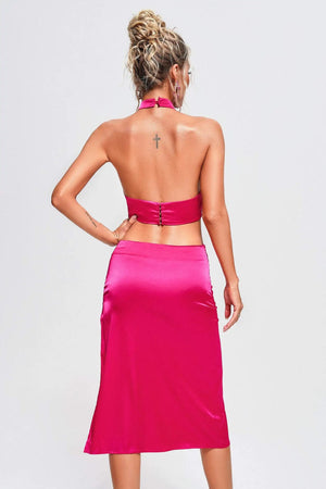 Women Ladies Hot Pink Halter Neck Sexy Dress Winteres