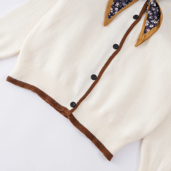 Ribbon Drop-Shoulder Crew-Neck Cardigan Winteres