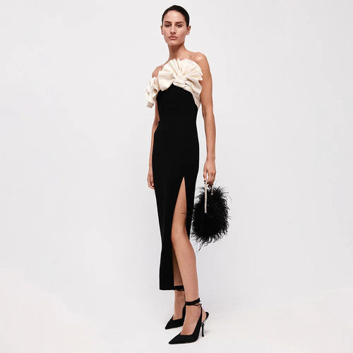 European and American Black and White Folding Fan Style Sexy Elegant Party Dress for Women Winteres